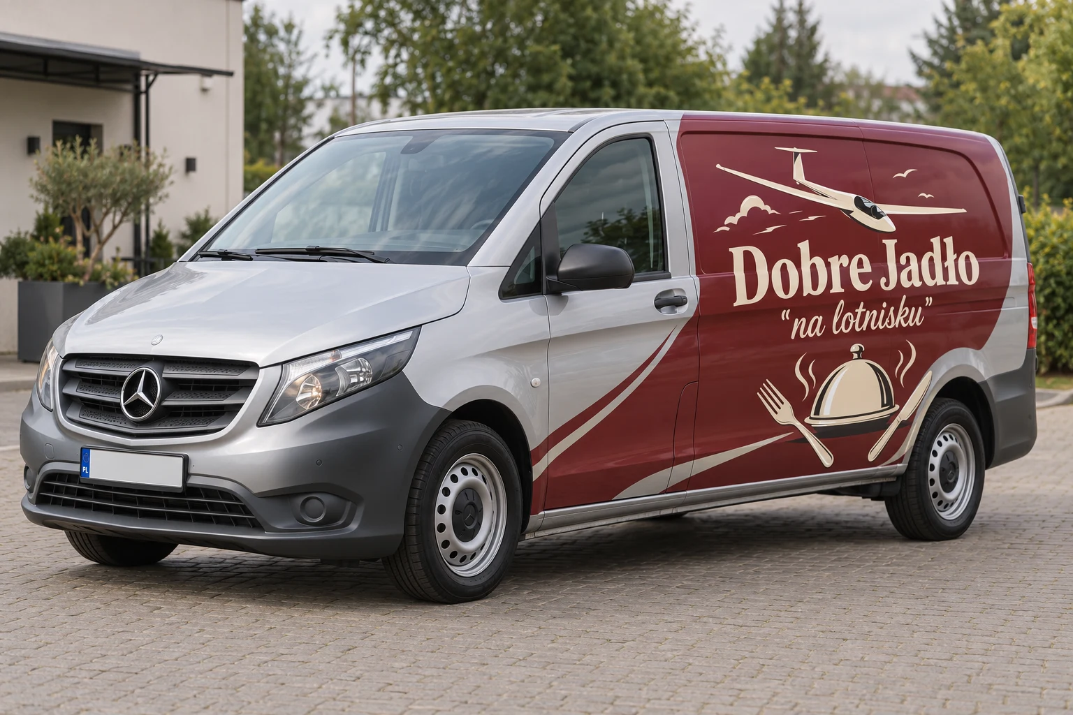 Srebrny Mercedes Vito z grafiką Dobre Jadło